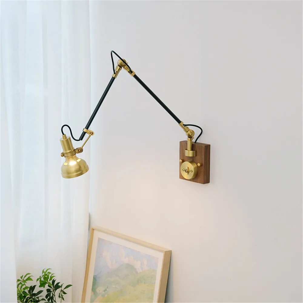 Imagem -03 - Nordic Retro Copper Wall Light Braço Ajustável Balanço Longo com Plug Switch Bedside Wall Lamp Home Decor Sconce Lights