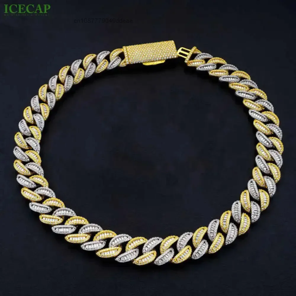 

15mm Two Tone Fashion Jewelry Hip Hop 925 Sterling Sliver Ice Out Necklace Moissaite Shiny Miami Cuban Link Chain
