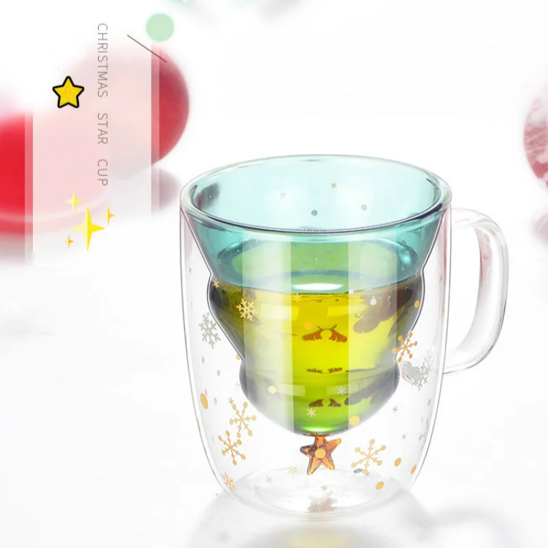 New 3D Christmas Tree Snowflake Double Glass Nespresso Tumbler Latte Coffee Mug Tazas Para Cafe Tea Milk Cup Best Christmas Gift