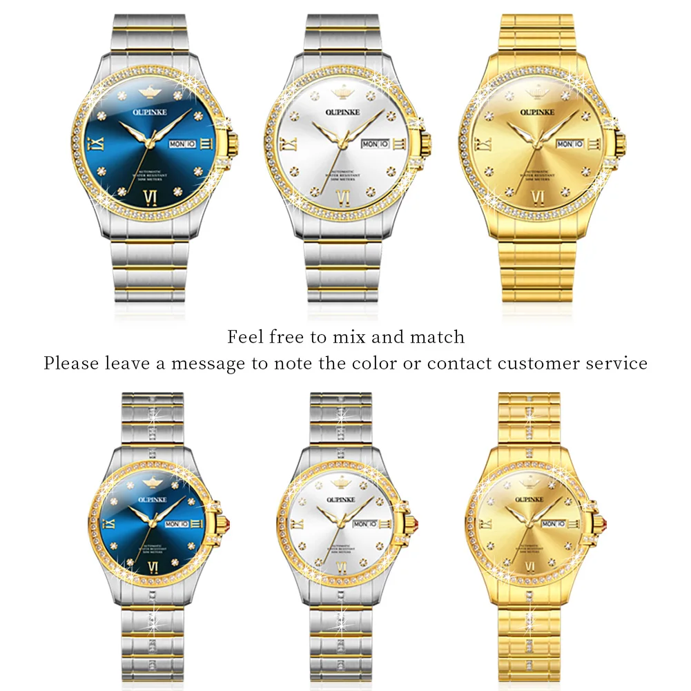 OUPINKE Coppia orologi Top Brand di lusso Moda Orologio da polso meccanico automatico originale Acciaio pregiato Specchio zaffiro impermeabile