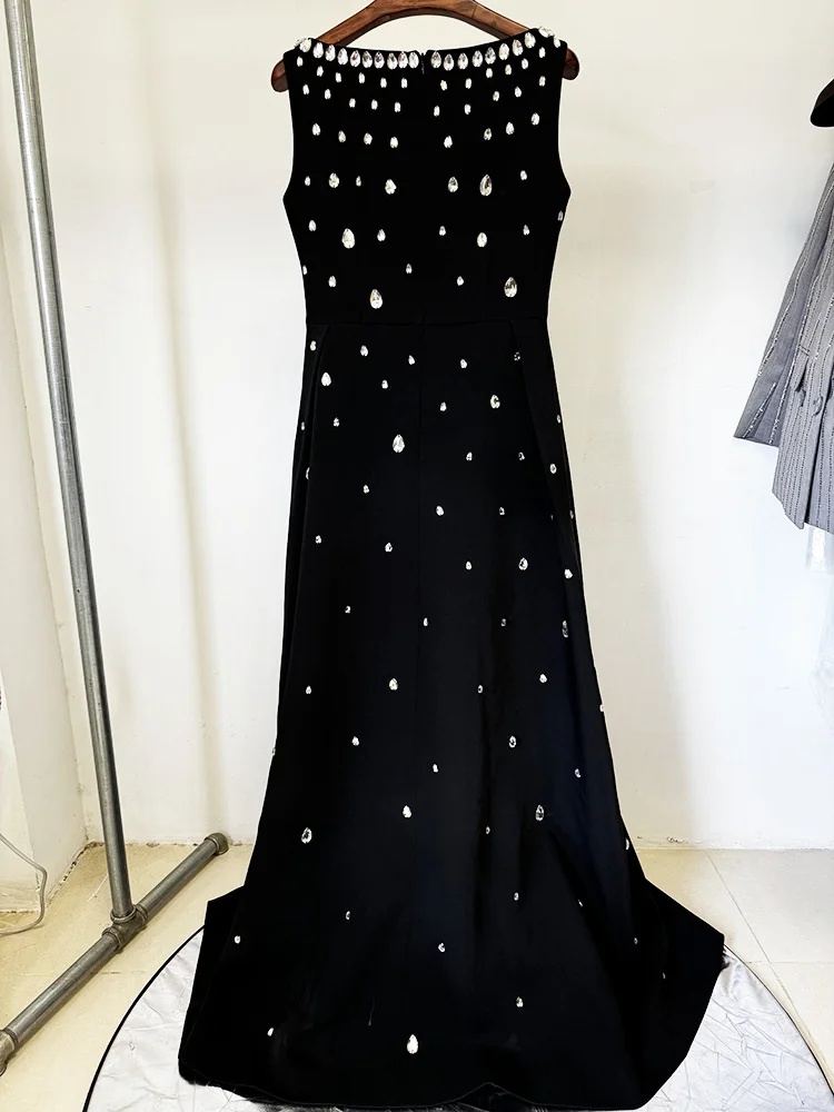 HIGH STREET Newest Fashion 2026 Designer Party Vestido Women\'s Diamonds Beading Sleeveless Tank Long Dress