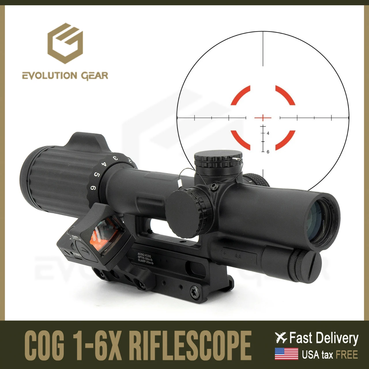

COG 1-6x24 30mm Tube Rifle Scope Tactical Airsoft Riflescope FFP LPVO Red Segmented Circle .308 / 175 Grain / Crosshair