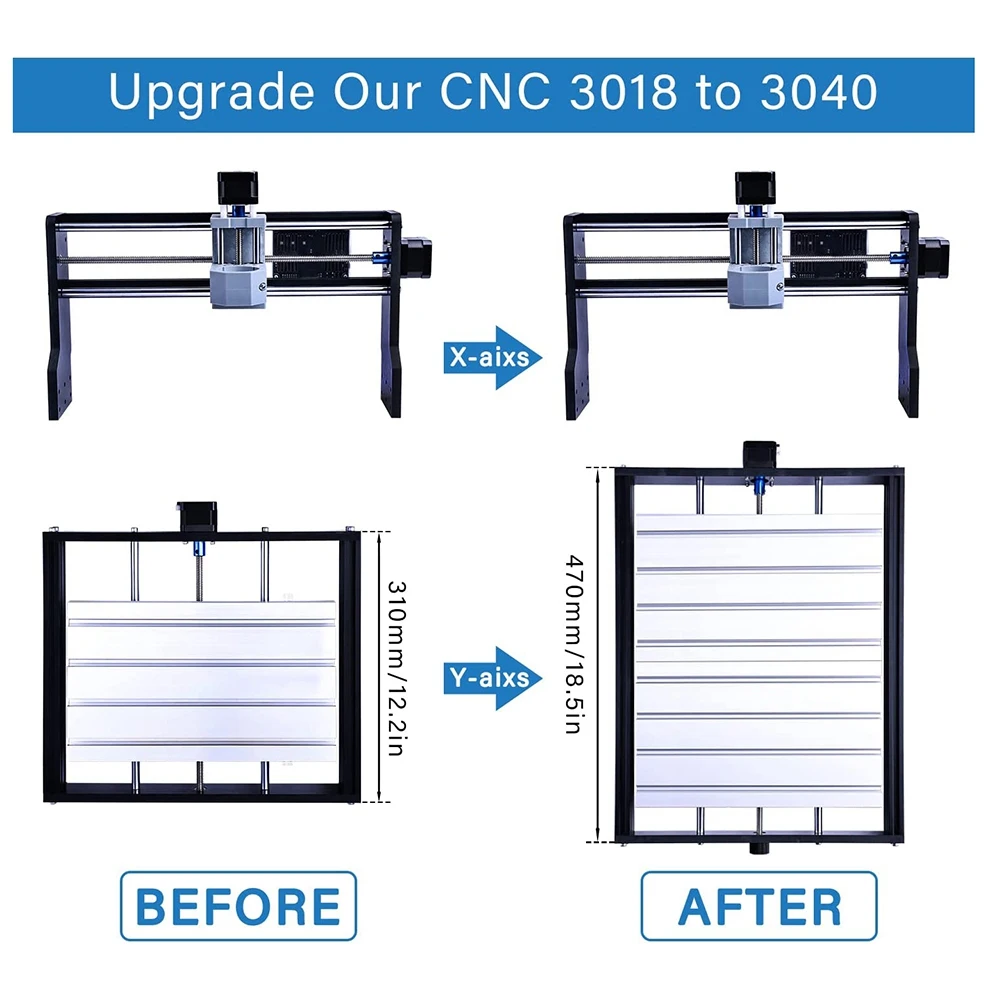 Kit de actualización de grabador ABBY-CNC 3018, actualización de 3018 a 3040 para actualización del eje X y extensión del eje Y