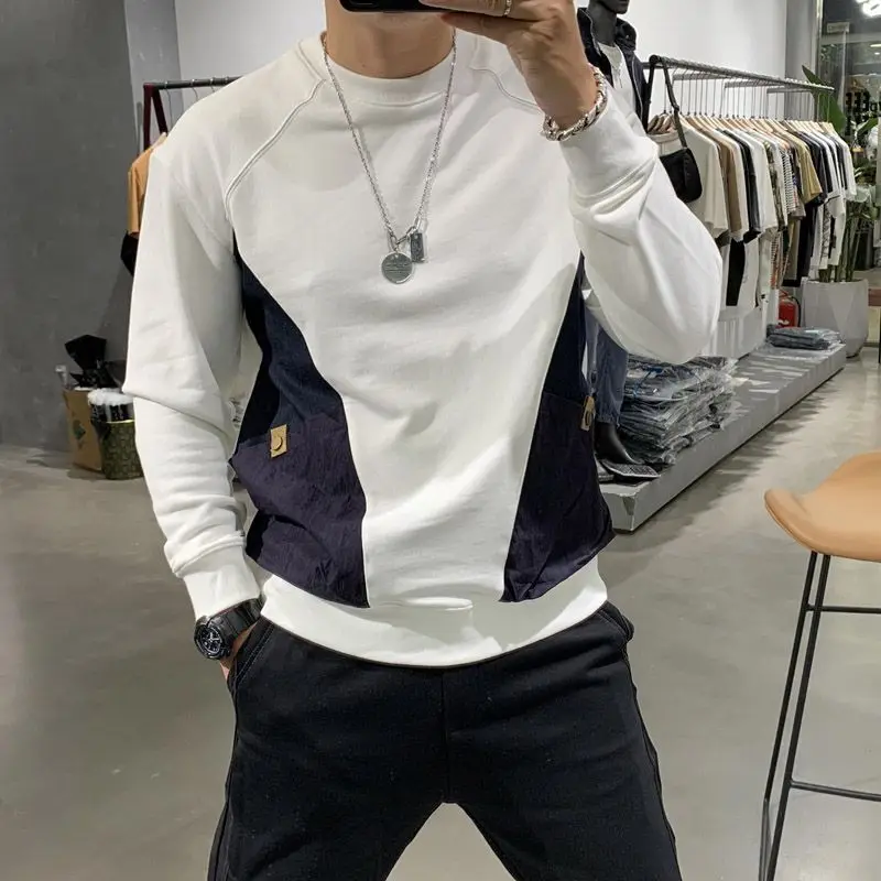 Fashion O-Neck Spliced Pockets Printed T-Shirt Men\'s Clothing 2022 Autumn New Oversized Casual Tops All-match Korean Tee Shirt