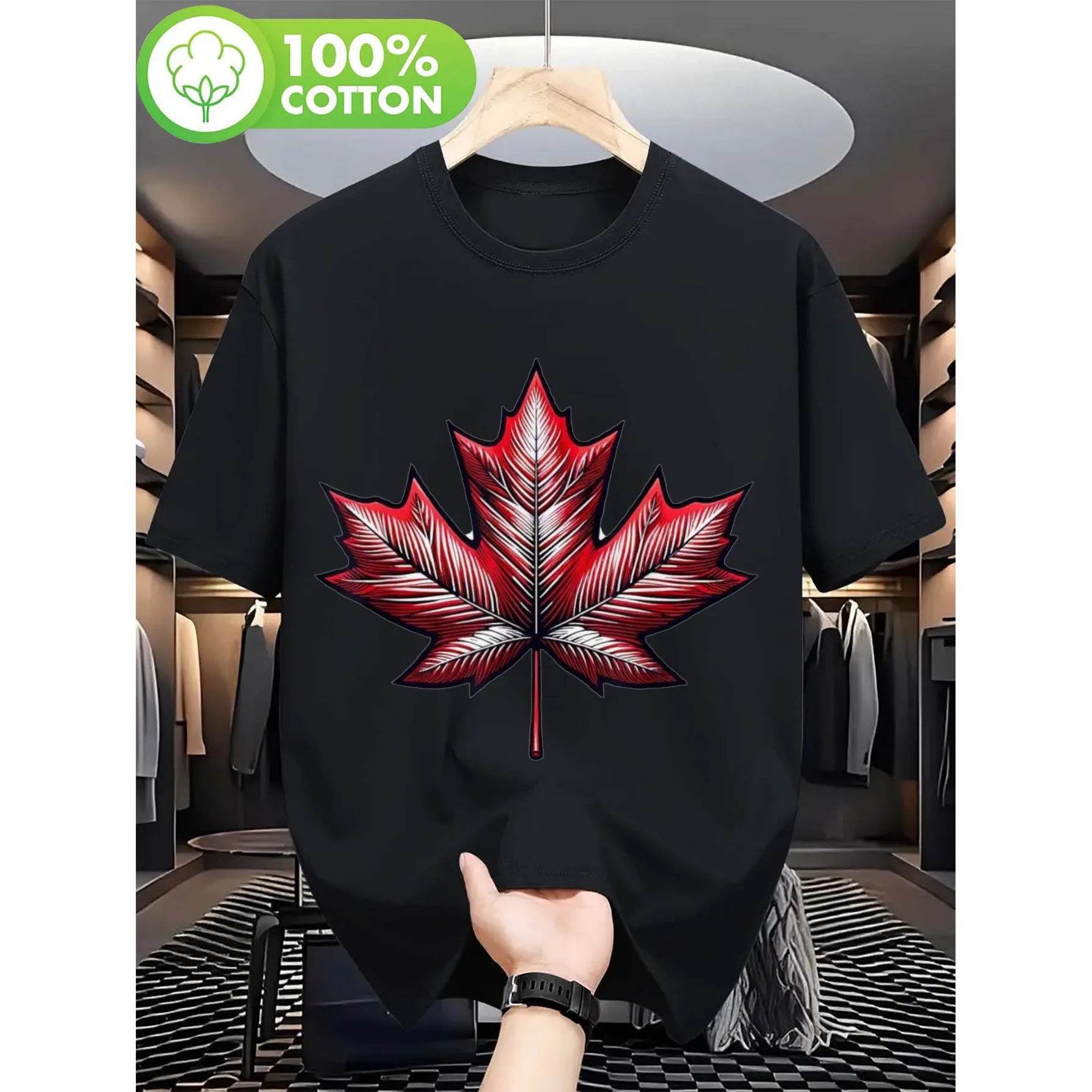 Red Maple Leaf Graphic Tee Men Women Patriotic Canadian Pride Cotton Short Sleeve T-Shirt