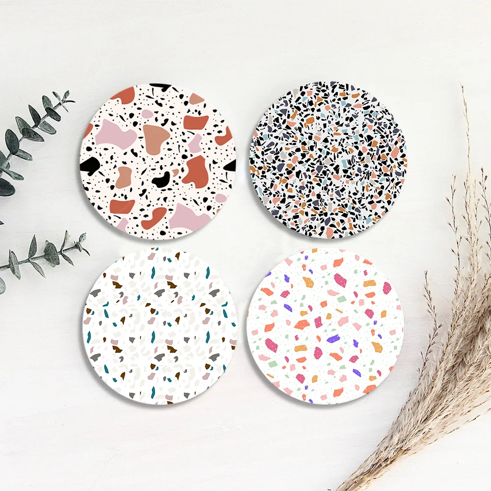 Diatomite Super Absorbent Coaster Terrazzo Design Mug/Cup Coasters for Tea or Coffee Housewarming Gift for Home and Kitchen