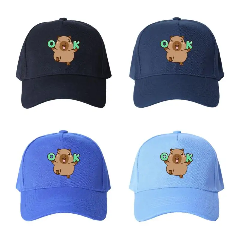 Regulowana czapka z daszkiem chroniąca przed słońcem, unisex, z uroczym nadrukiem kapibary, bawełniane czapki w stylu vintage do podróży na świeżym powietrzu