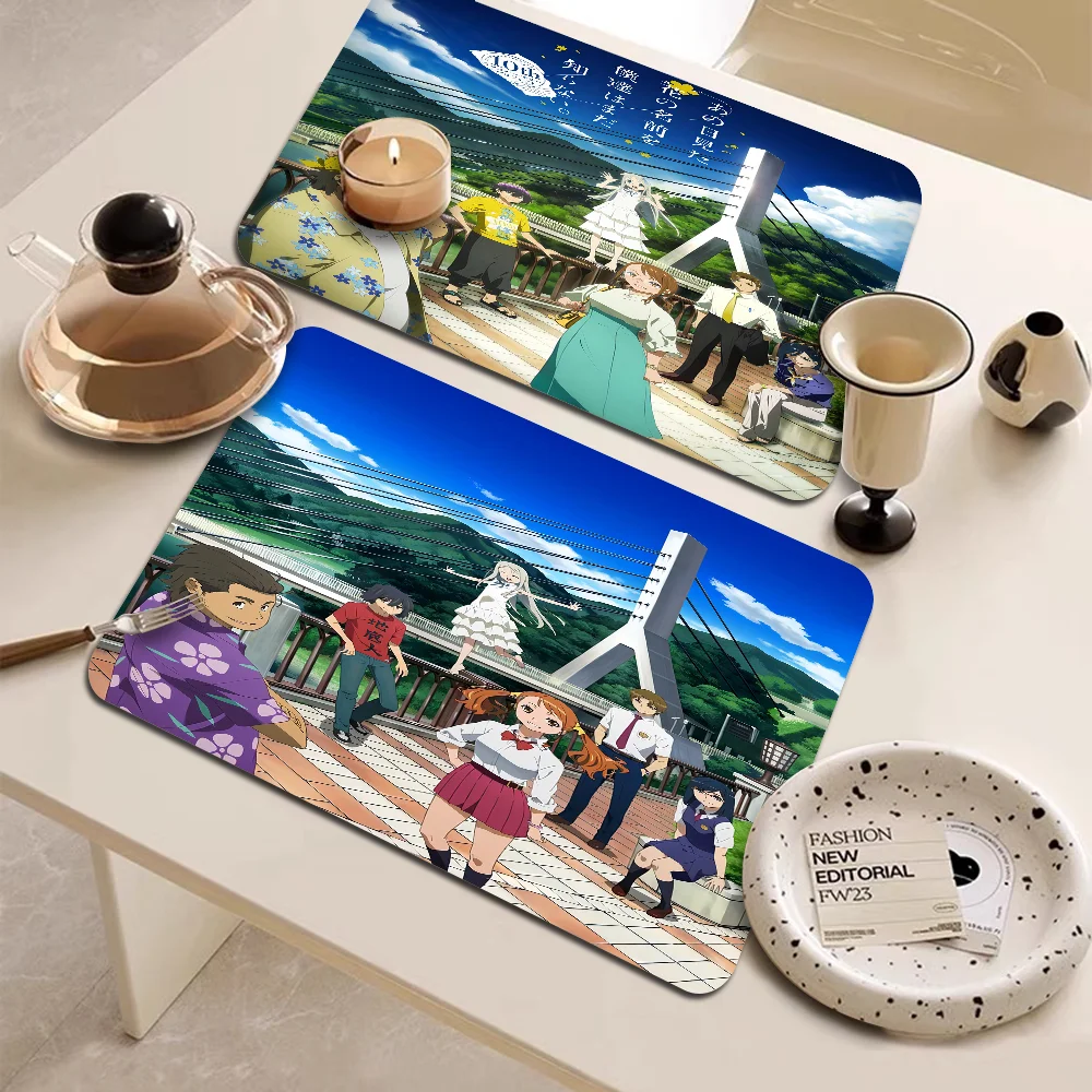 Anime Ano Hana Quick Drying Dish Mat Printed Kitchen Tableware Coffee Draining Pad Dinnerware Cup Bottle Placemat