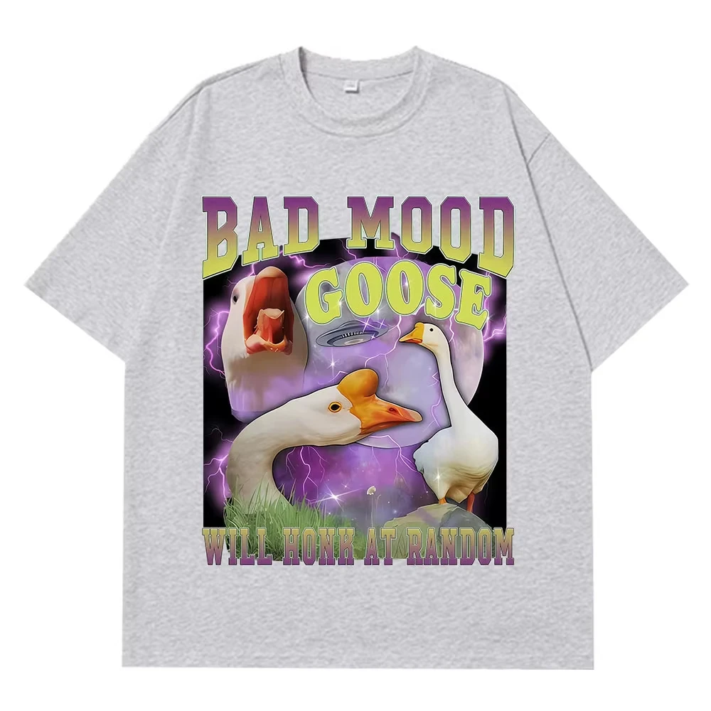 Men's and Women's Fashionable Cotton Casual Harajuku T-shirt Street Wear Bad Mood Goose Will Konk At Random Funny Meme T-shirt