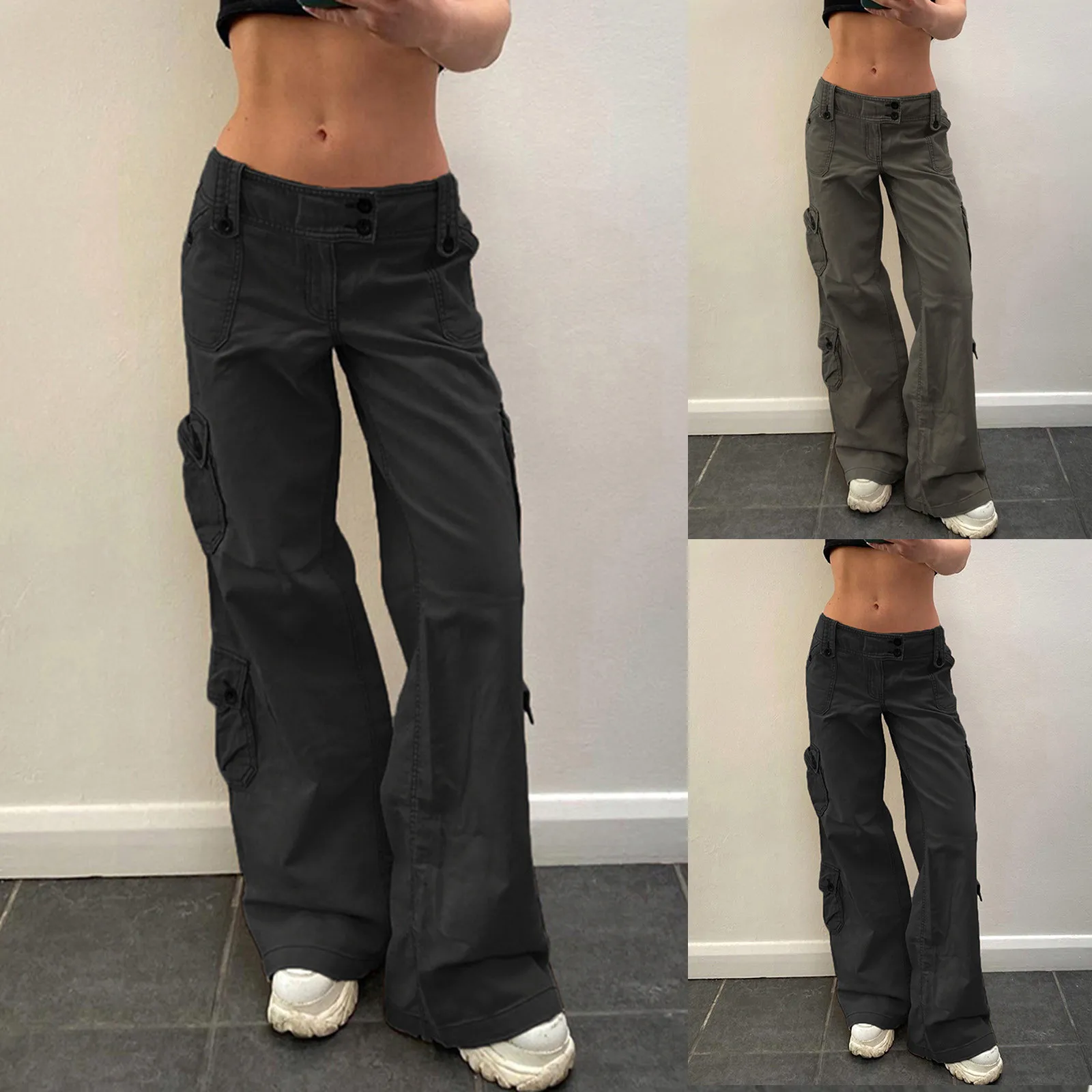 Pantalon cargo taille basse pour femme, jean baggy, jambe large, mode streetwear, hip hop, vintage, décontracté, fjK, Y2K