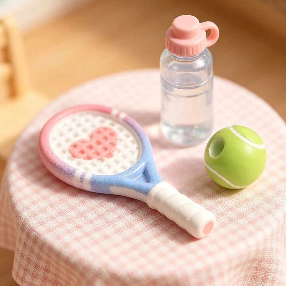 Mini Resin Love Tennis Racket Striped Tennis Bead Doll Photography Prop Tabletop Decor Accessory