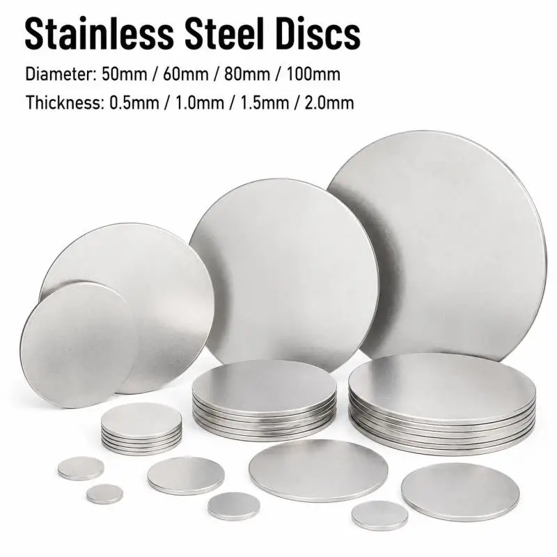 1~5pcs 304 Stainless Steel Round Plate Disc Thick 0.5~2mm Circular Sheet Round Disk Diameter 50mm-100mm