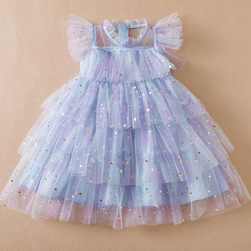 Girl Sequin Rainbow Princess Dress 3 6 8 Yrs Fancy Kids Unicorn Mesh Party Cake Clothes Toddler Girl Summer New Birthday Costume