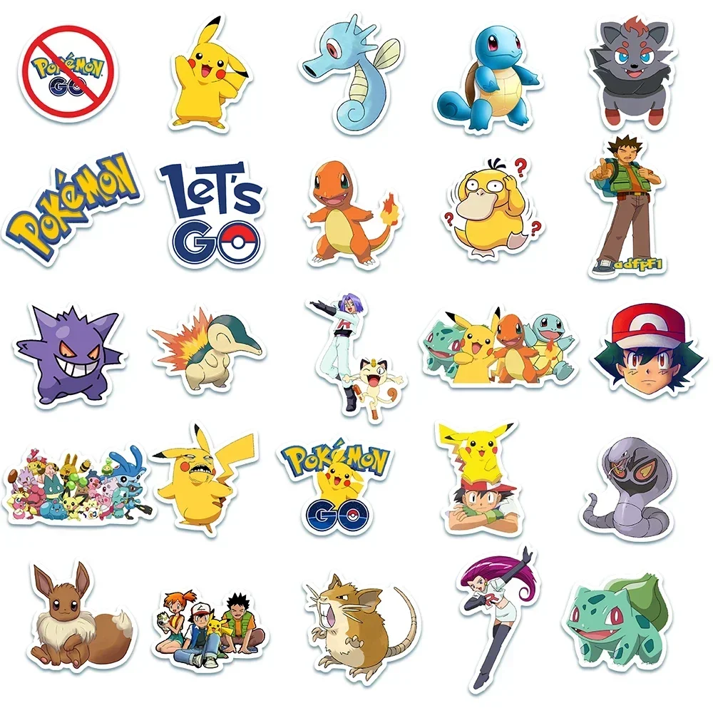 Pikachu Anime Pokemon Stickers Japanese Anime Decals for Laptop Suitcase Skateboard Guitar Phone Cartoon Sticker Kid Gift Toys