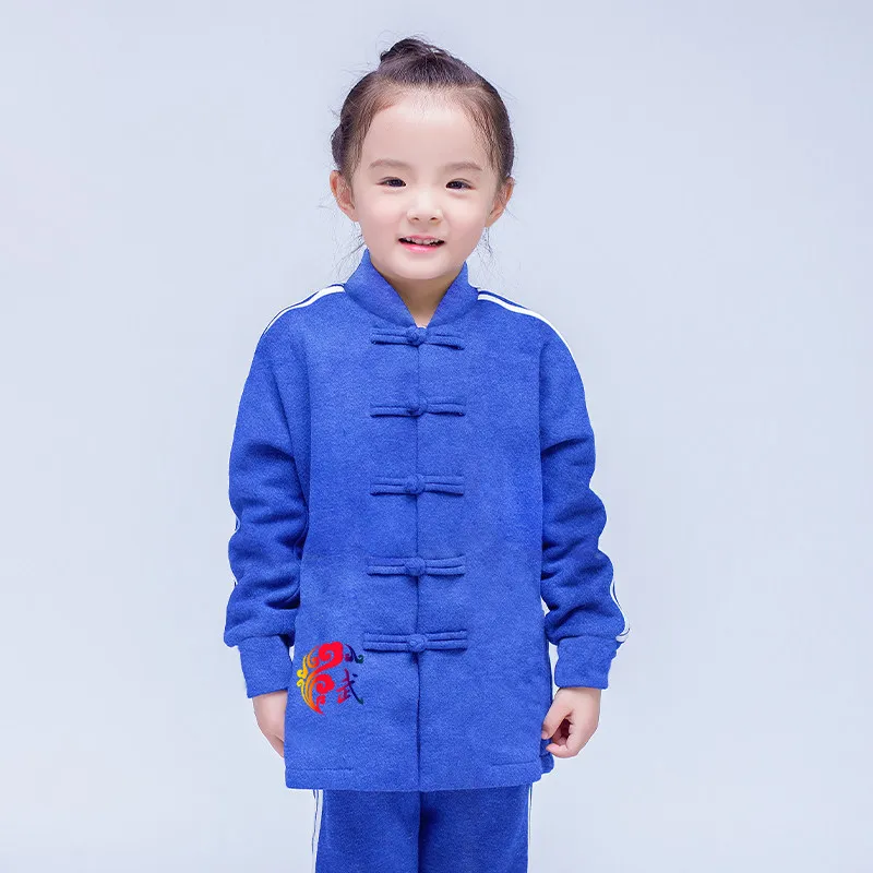 Kids Fleece Thickened Chinese Style Wushu Uniform Tai Chi Martial Arts Training Suit For Boys Girls