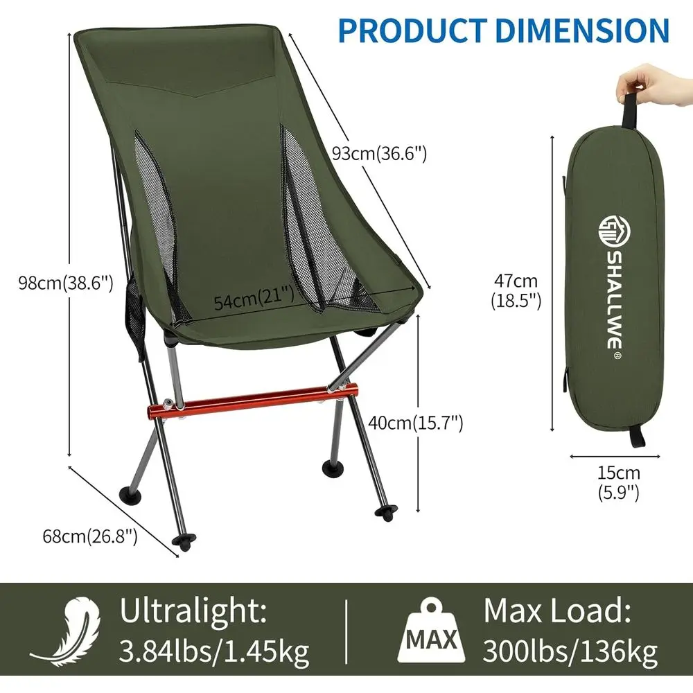 كرسي تخييم محمول عالي الظهر قابل للطي من الألومنيوم للبالغين مع وسادة وجيب وحقيبة حمل - مثالي لحقائب الظهر والمشي لمسافات طويلة و #3