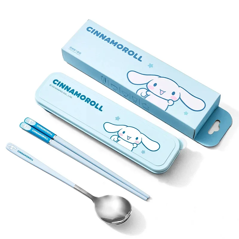 โมเดลอะนิเมะ Sanrios Cinnamoroll My Melokittys ตะเกียบชุดอุปกรณ์ที่ใช้บนโต๊อาหารแบบพกพา set sendok ของขวัญ