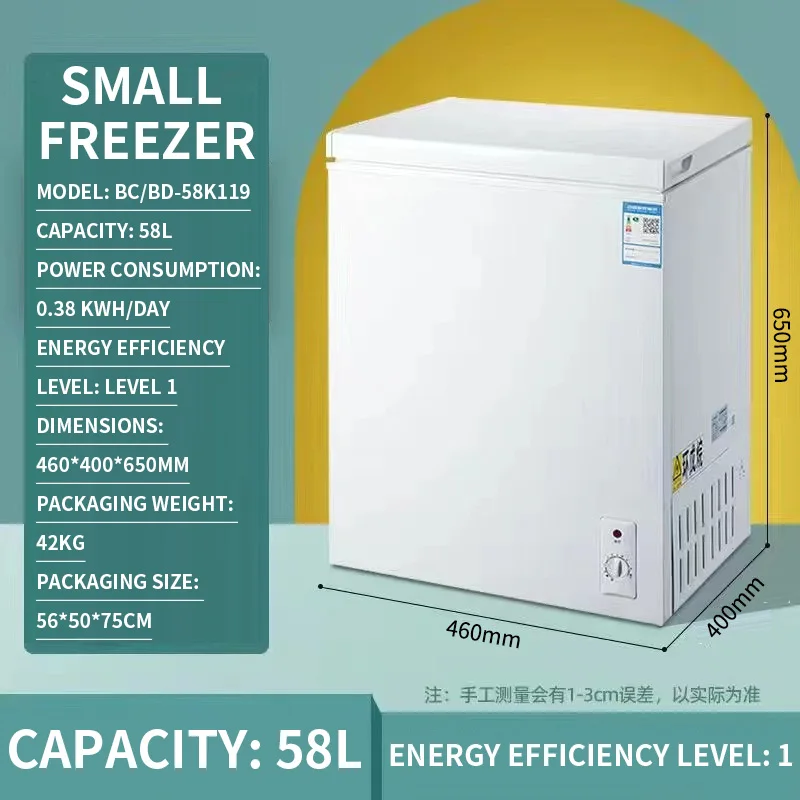 

58L/72L Small Freezer, Energy Saving Chest Deep Freezer with 6 Level Adjustable Thermostat, Top Opening Compact Freezer