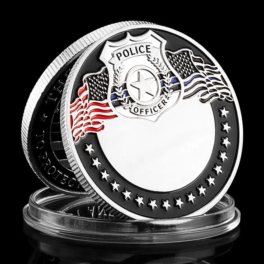 United States Police Officer Souvenir Coin The Thin Blue Line Silver Plated Commemorative Coin Collectible Challenge Coin