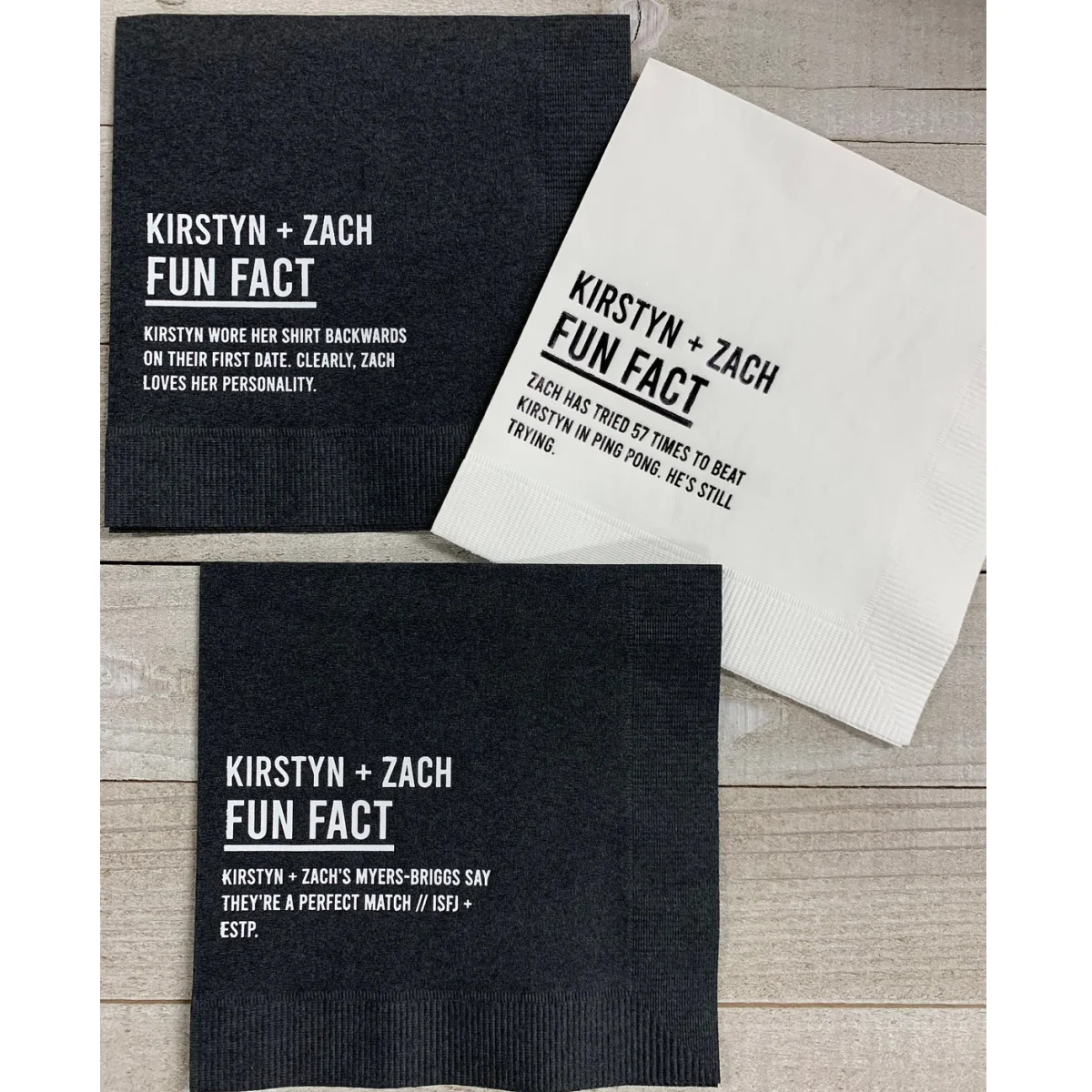 50pcs Personalized Fun Fact Trivia Napkins for Weddings or any occasion - Perfect for the cocktail hour at your event!