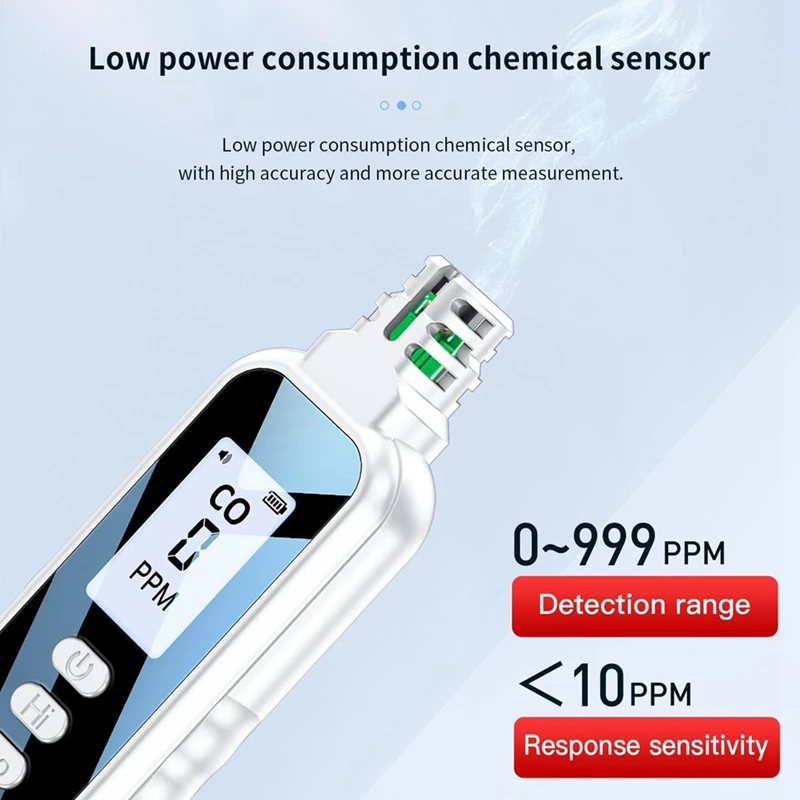 Tragbare Kohlenmonoxid-Detektoren für unterwegs, LCD-Display, tragbarer CO-Detektor mit 2 AAA-Batterien, (weiß), langlebig