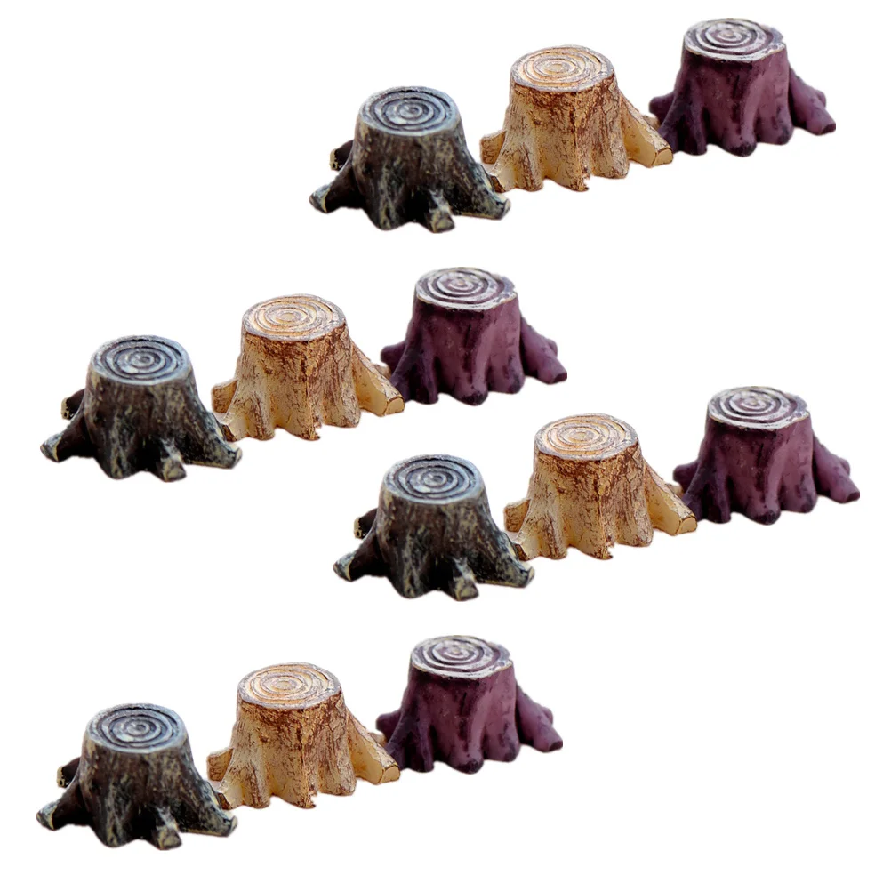 

12pcs Cartoon Tree Stump Figurines Resin Miniature Garden Decor For Outdoor Indoor Micro Landscape Root Stump Ornament