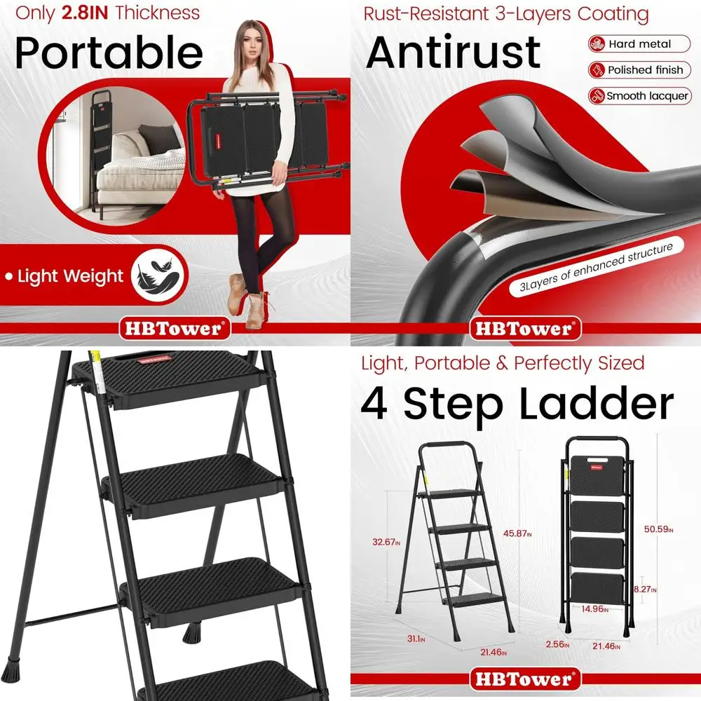 

Compact 4-Step Folding Ladder with Non-Slip Treads, Lightweight for Home Use