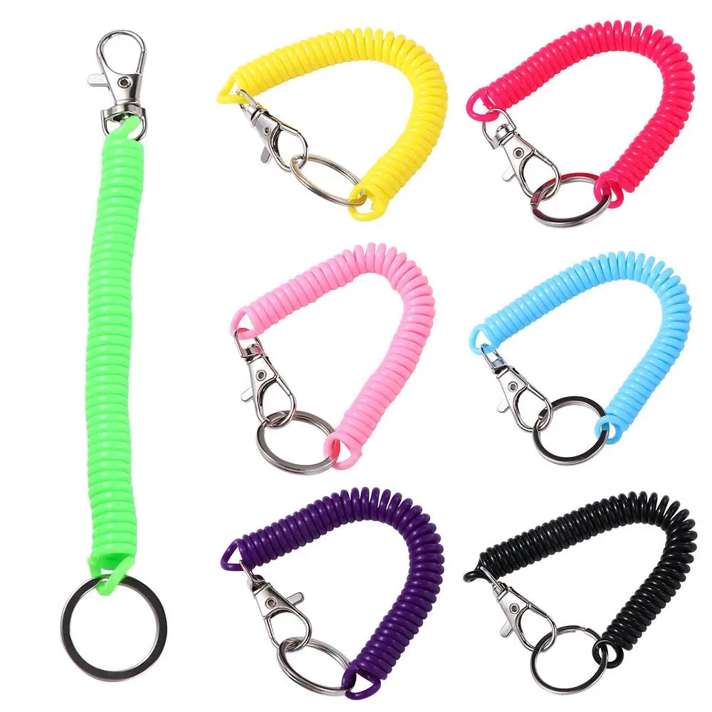 Anti-lost Lobster Clasp Stretch Spring Coil Keyring Keychain Key Hooks Spring Keychain Lanyard Key Ring