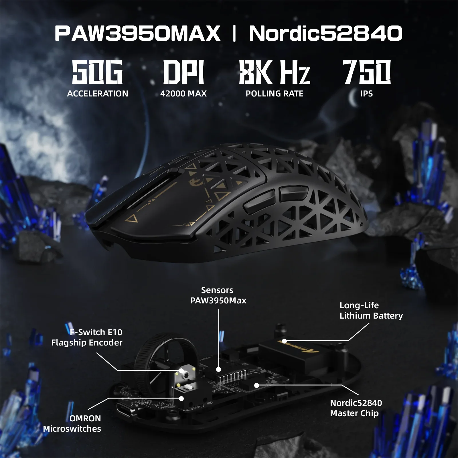 

MAMBASNAKE M5 Ultra Carbon Fiber Web Cloud Drive 50G Acceleration 8KHz Wireless Gaming Mouse 42K DPI PAW3950MAX 39g Lightweight