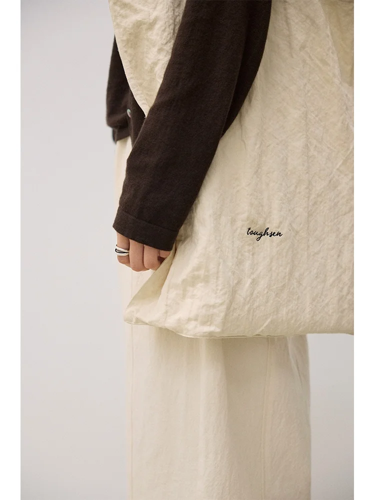 Toughsen Embroidered Metal Wire Texture Folded Cotton Single Shoulder Bag Casual Versatile Medium Size for Daily Use