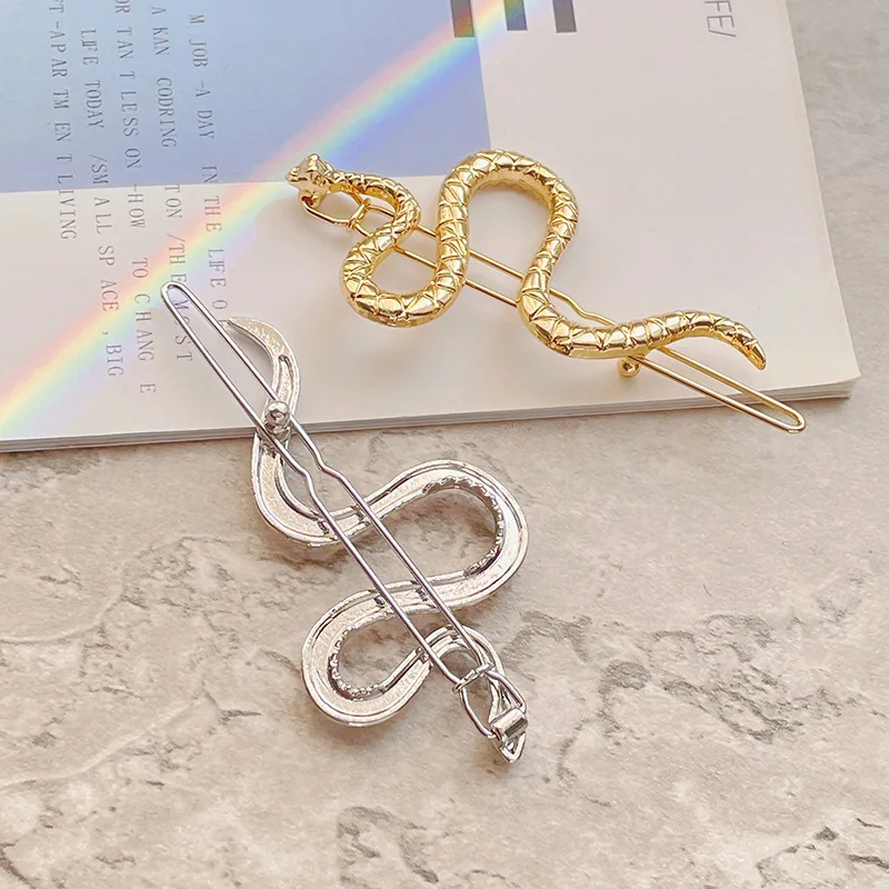 Vintage Schlangen-Haarspangen für Damen, Entenschnabel-Haarklammer mit Strass, Legierung Haarnadeln, Modische Haaraccessoires für Frauen – Detail 6