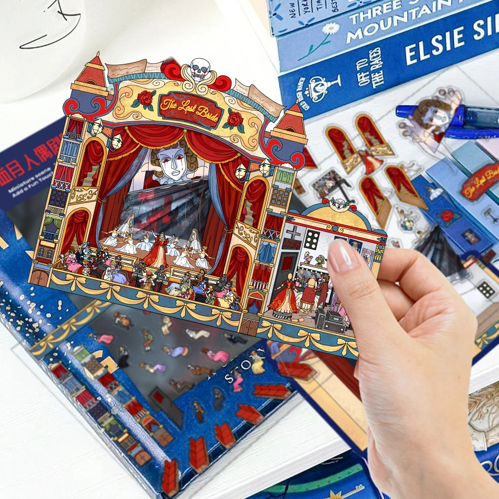 

1Set Goth Blood Moon Doll Theater Landscape Creation Sticker Gothic Dollhouse Decor DIY 3D Cabin Scene Pocket Birthday Gift