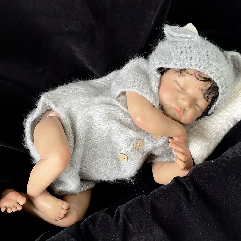 49CM Newborn Baby Doll Reborn Brown Skin Levi Sleeping Soft Silicone Flexible 3D Skin Tone Doll