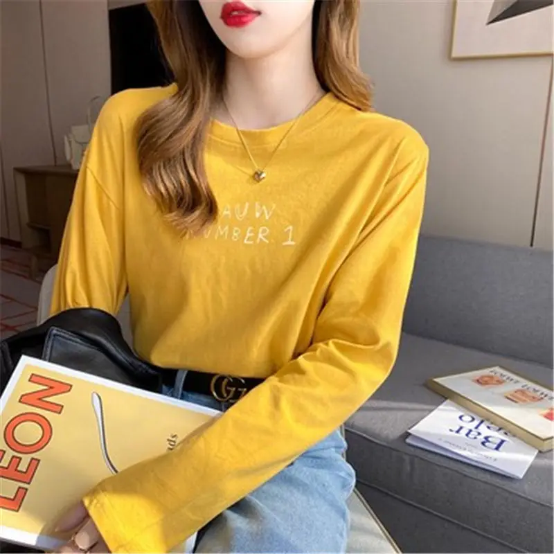 Korean Version Versatile Casual Letter Printing Loose Trend Fashion Priming Women's Long Sleeved Inner Outfit Autumn New 2024