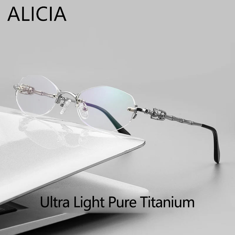 

Очки ALICIA: Новые модные люксовые безободковые круглые ультралегкие очки из чистого титана для мужчин и женщин, подходят для установки линз по рецепту