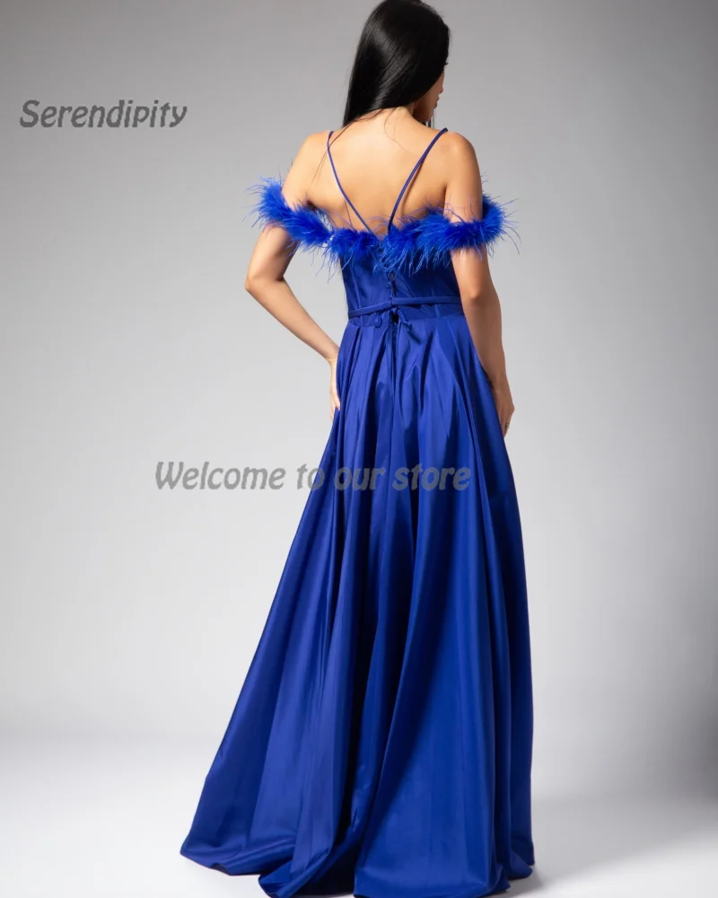 Serendipity فساتين سهره سعوديه A-Line Formal Evening Dress Spaghtti Strap Floor-Length Feathers Cocktail Prom Gown For Women