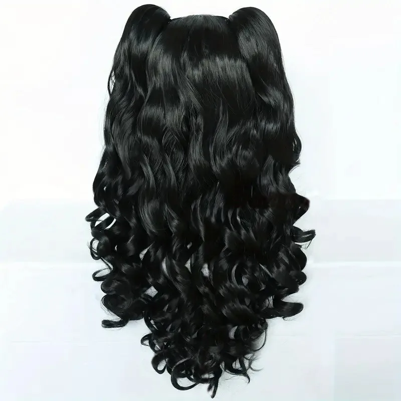 Halloween Ball Dress Up Twintails Wig Party Clothing Accessories Headwear Black Big Wave Long Hair Woman Lolita Cos Headgear