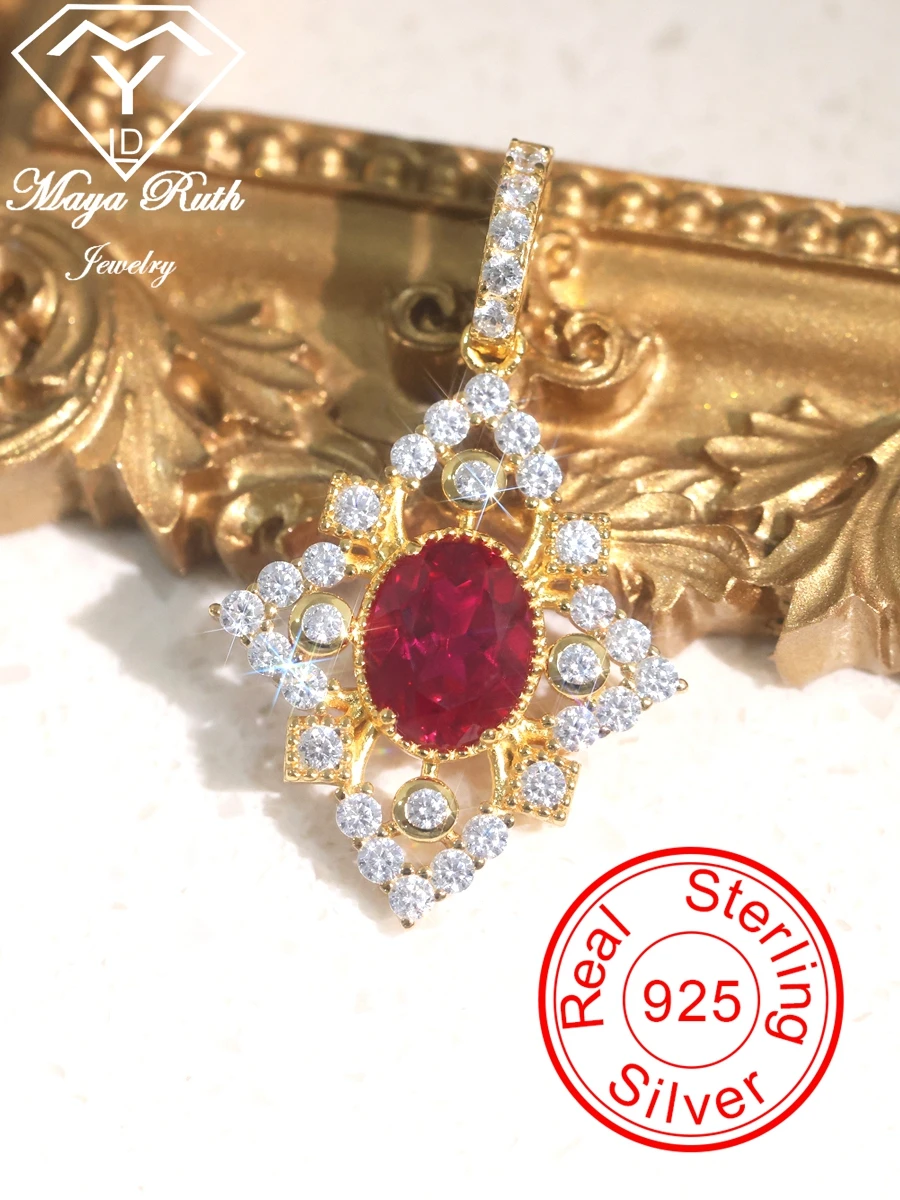 laboratorio criado ruby 925 sterling silver gold plating designer pingente para mulheres vintage italia estilo retro red gemstone halo joias 01