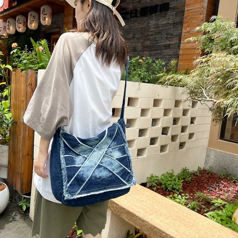 Tie-dye Denim Women's Bag New Jeans Flap Messenger Bag Y2K Canvas Shoulder Bag Cross Eco Bag Korean Shopping Pocket Book Satchel