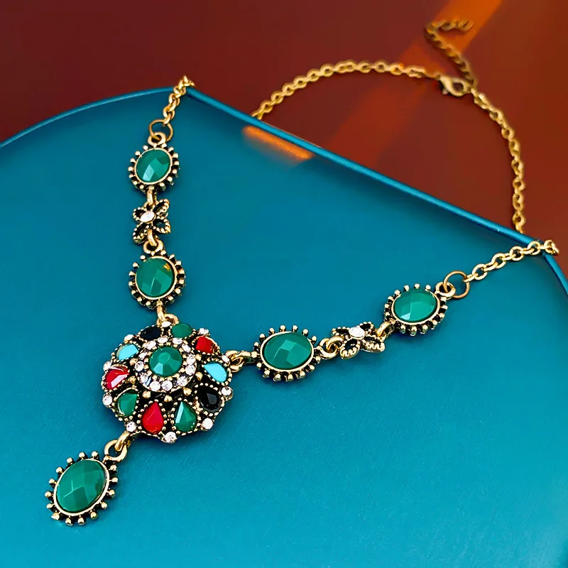 Women Aesthetic Dainty Collar Necklace Vintage Colorful Rhinestone Water Drop Flower Chain Daily Party Jewelry Wholesale