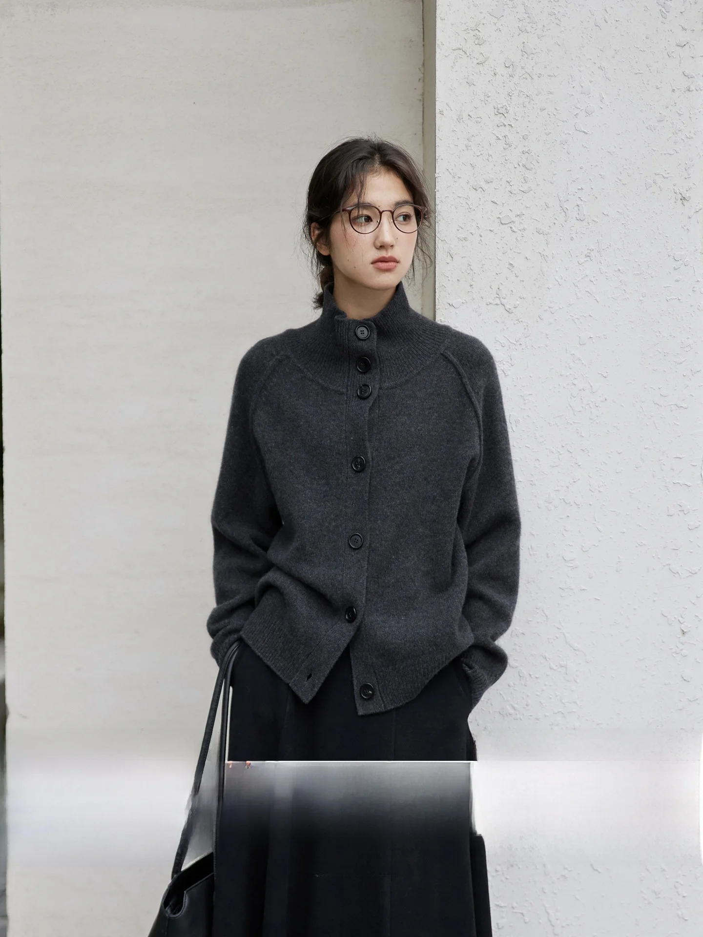 

GINNKEE Утепленный шерстяной кардиган-свитер с воротником-стойкой и отложным воротником, двусторонний, зимний, новинка