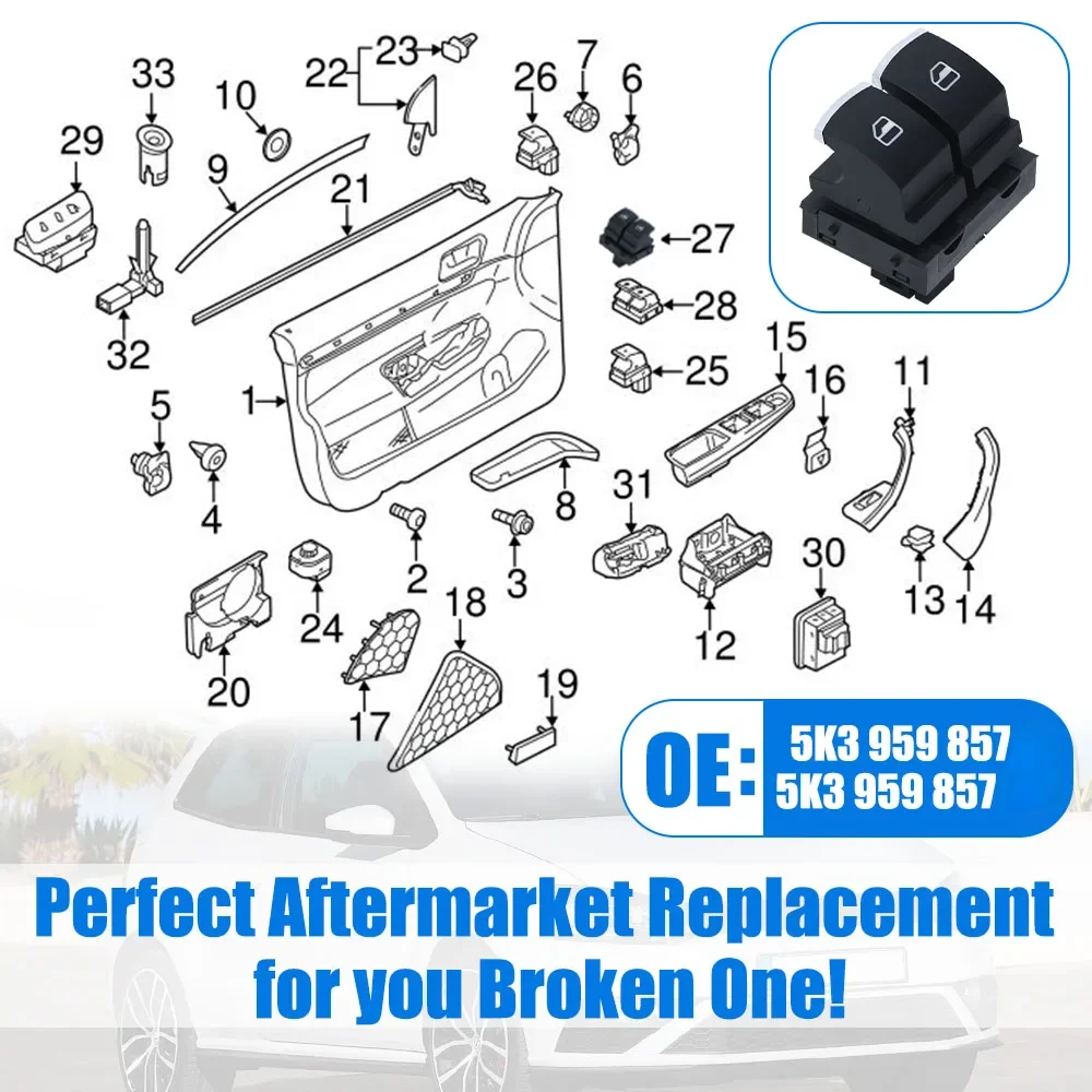 Кнопка управления стеклоподъемниками (OE 5K3959857 / 5K3959857A) для Volkswagen Golf MK5 MK6 GTI Eos Scirocco Tiguan Polo Кнопка управления стеклоподъемниками (OE 5K3959857 / 5K3959857A) для Volkswagen Golf MK5 MK6 GTI Eos Scirocco Tiguan Polo
