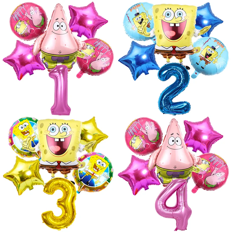 6Pcs SpongeBob SquarePants Patrick Star Balloon set Birthday Party Balloons Helium Ballons Boy Girl Baby Shower Party Supplies