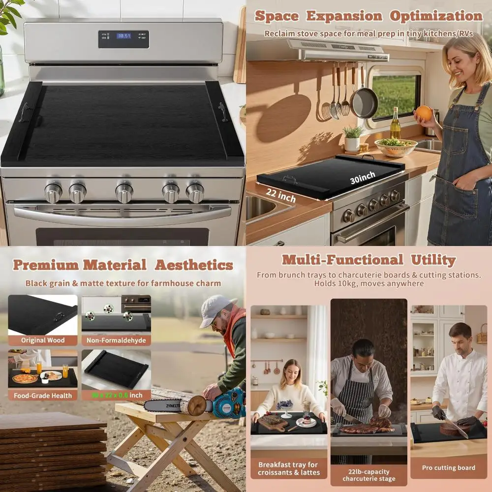 

Wooden Noodle Board with Handles - 30x22 Inch Electric Stovetop Cover and RV Kitchen Cutting Board