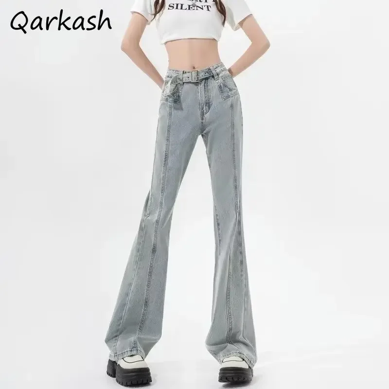 

Джинсы Bootcut для женщин, модные летние джинсы в стиле ретро для девочек, новые облегающие брюки с высокой талией, стройные расклешенные брюки длиной до пола светлого цвета