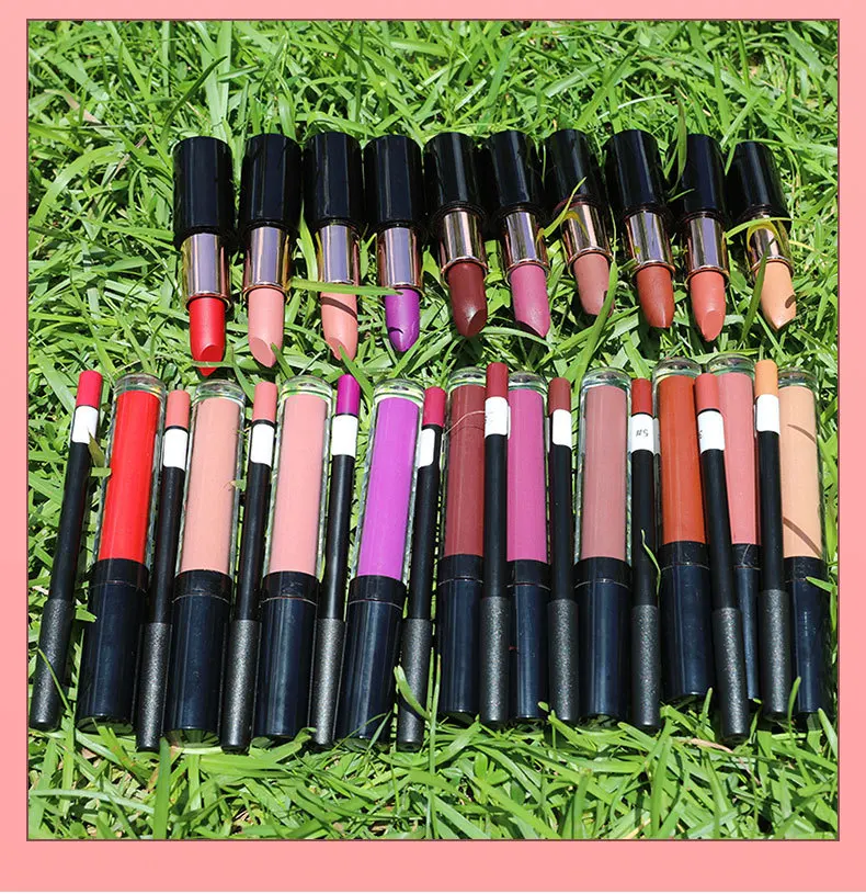 No Logo 3 Pcs Lipgloss Set Lipliner Pen Matte Lip Glaze Waterproof Long Lasting Non Marking Natural Lip Tint Liquid Lipstick Kit