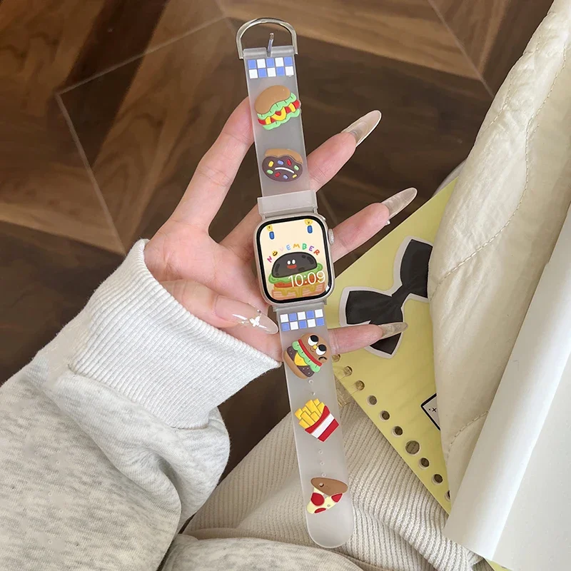 Cinturino in Silicone opaco cartone animato per cinturino Apple Watch 44mm 45mm 40mm 41 38 Ultra 2 49mm bracciale trasparente per Iwatch 9 8 7 6 5 SE