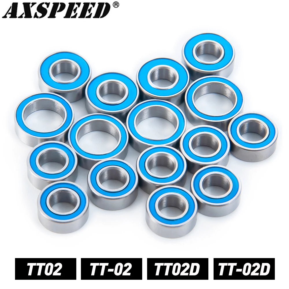 AXSPEED 16PCS Rubber Sealed Bearing Kit for Tamiya TT02 TT-02 TT02D TT-02D 1/10 RC Model Car Chassis Accessories