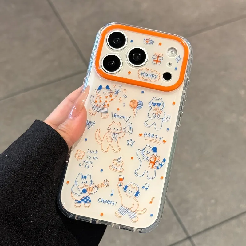 Cartoon Cute Line Cat Pattern New Creative Phone Case For iPhone 17 16 15 14 13 12 11 Pro Max Minimalist Protection Back Cover - view 5