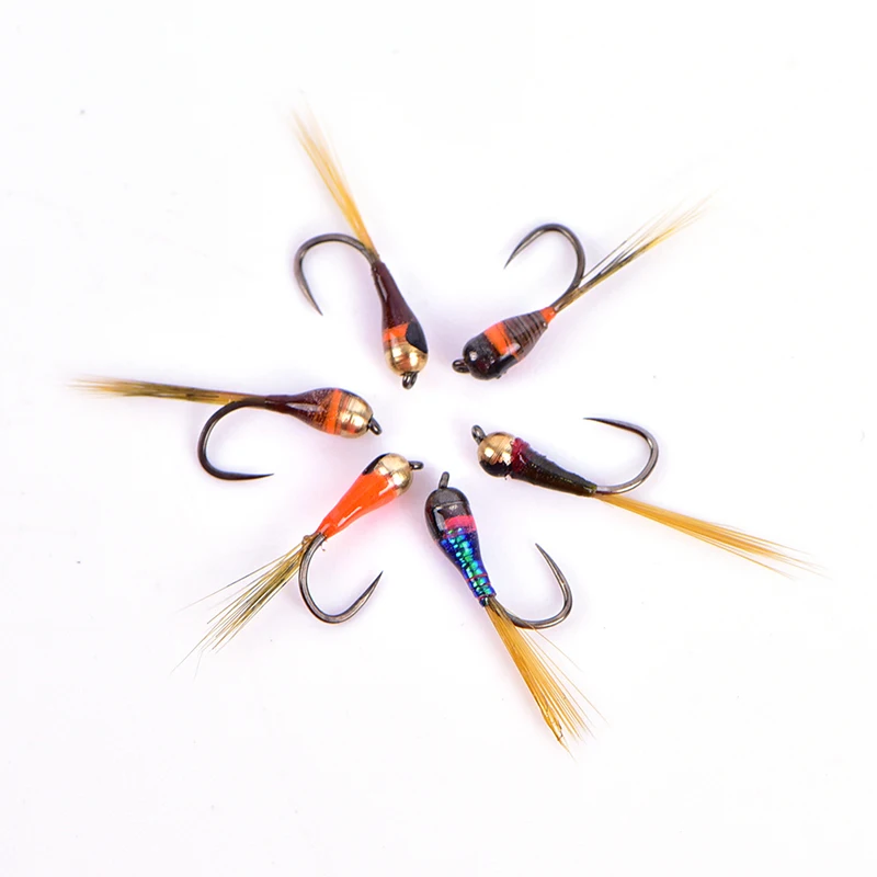 6PCS/SET Tungsten Perdigon Nymph Small Beadheads Fly Rainbow Brown Trout Grayling Brook Fishing Quick Sink